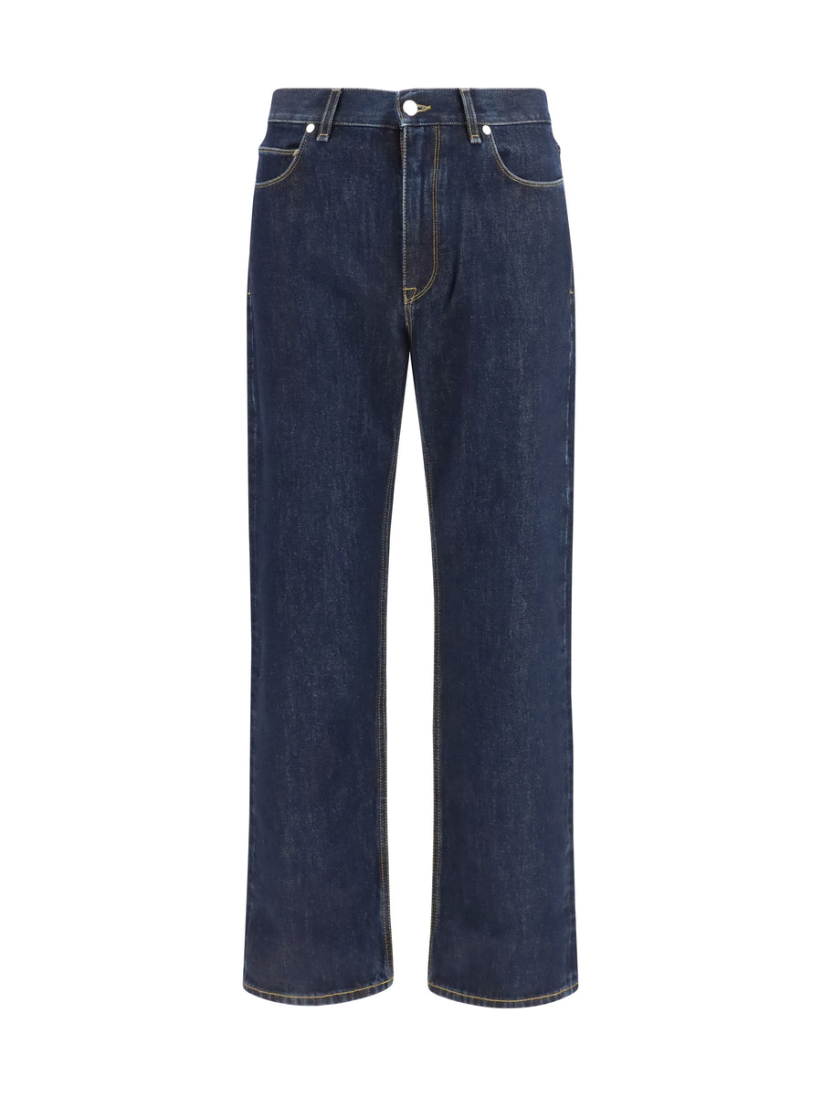 Straight-Leg Jeans Dark Blue Denim Cotton