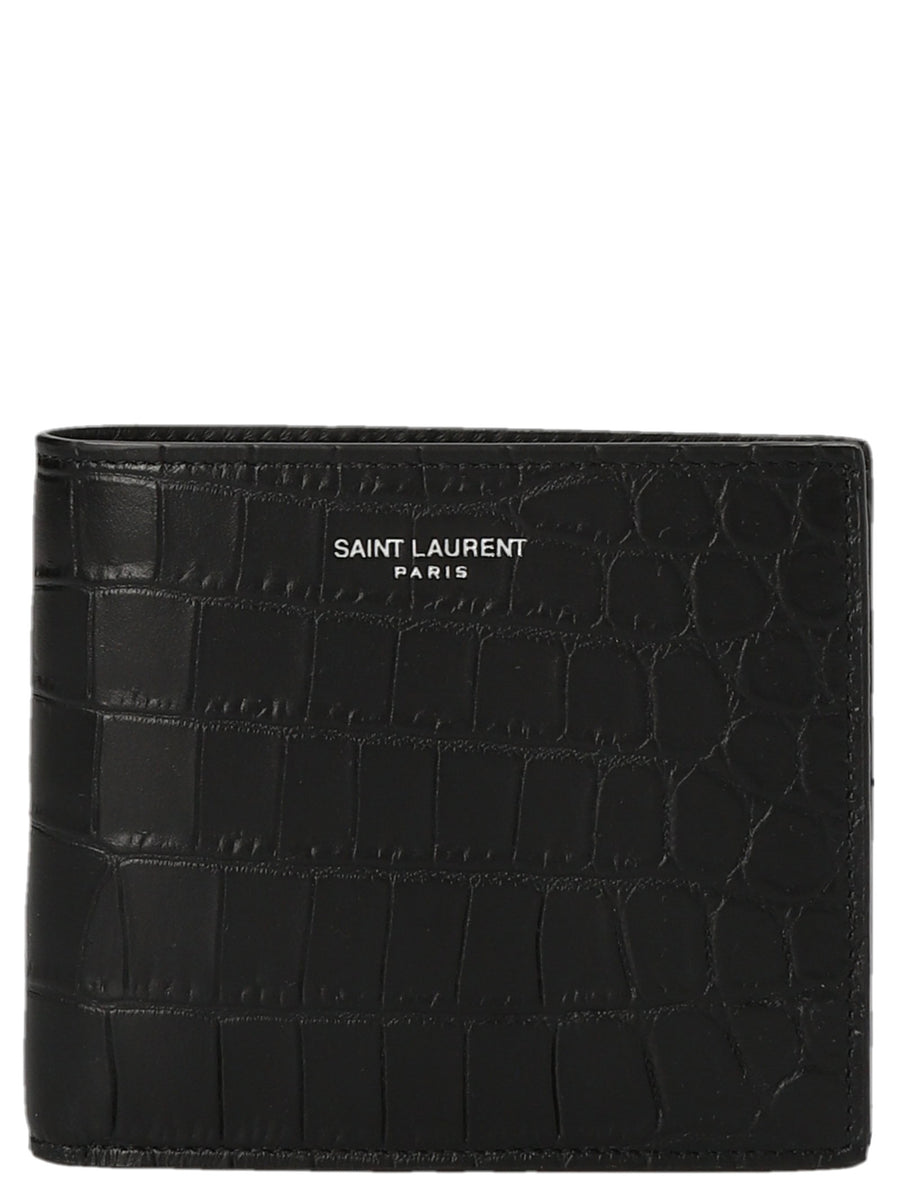 بتصميم جلد التمساح محفظة من Saint Laurent — أسود