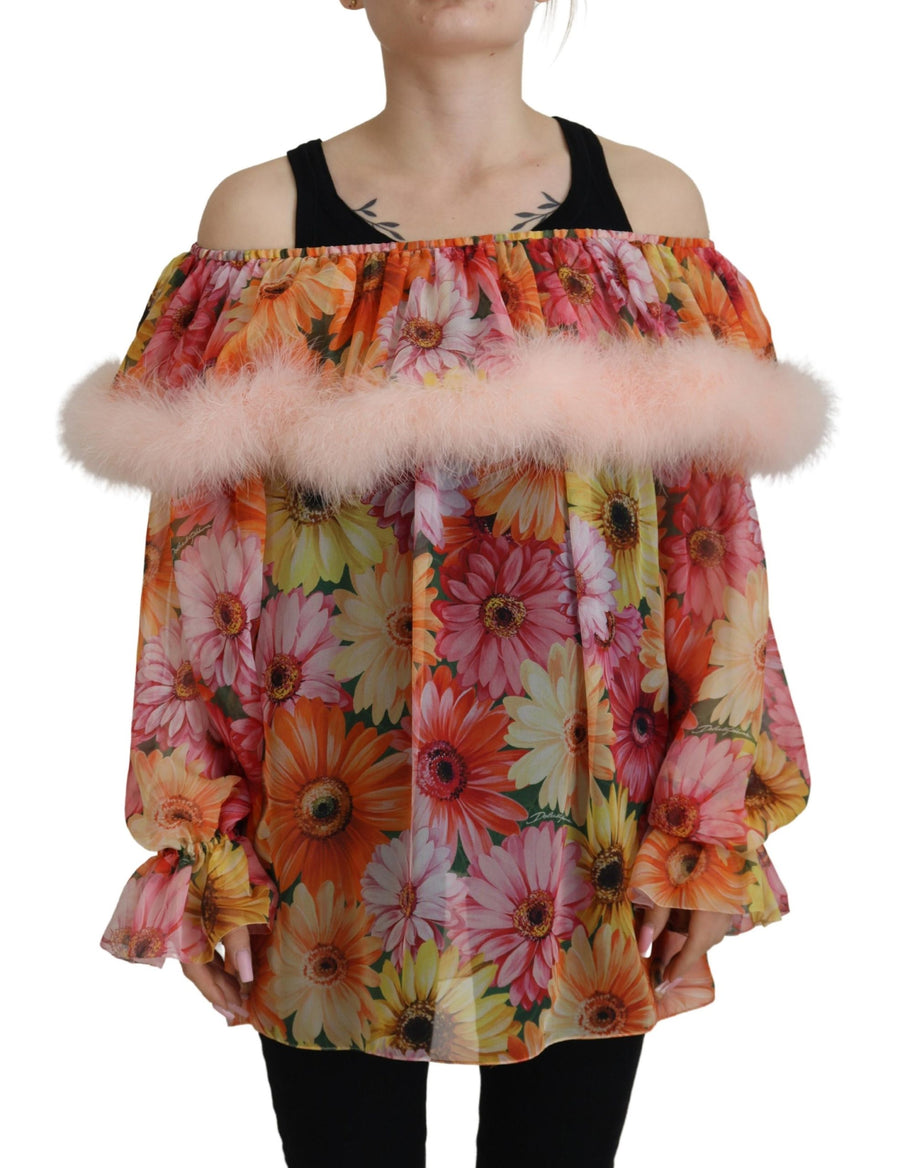 Dolce & Gabbana 100% Silk with Fur blouse in multicolor
