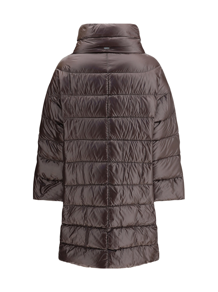 Down Jacket Midi Dark Brown Polyester Puffer