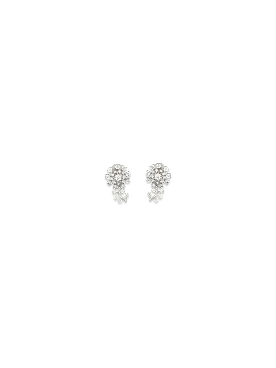 Crystal Flower Earrings Silver Brass