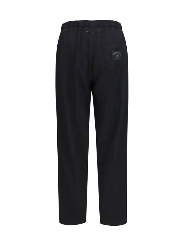 Pants Drawstring Straight-Leg Black Polyester Trousers
