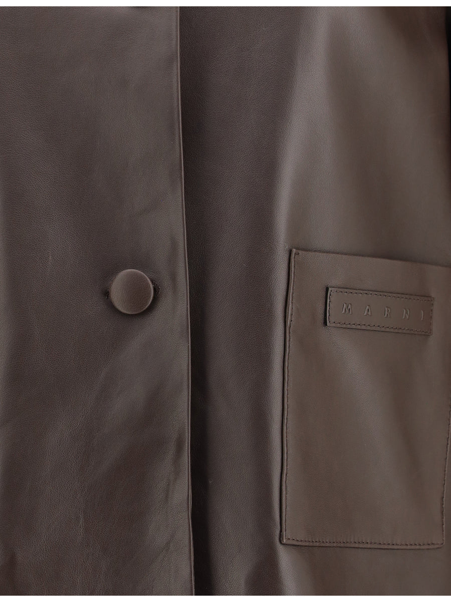 Leather Jacket With Shearling Collar Cacao Outer