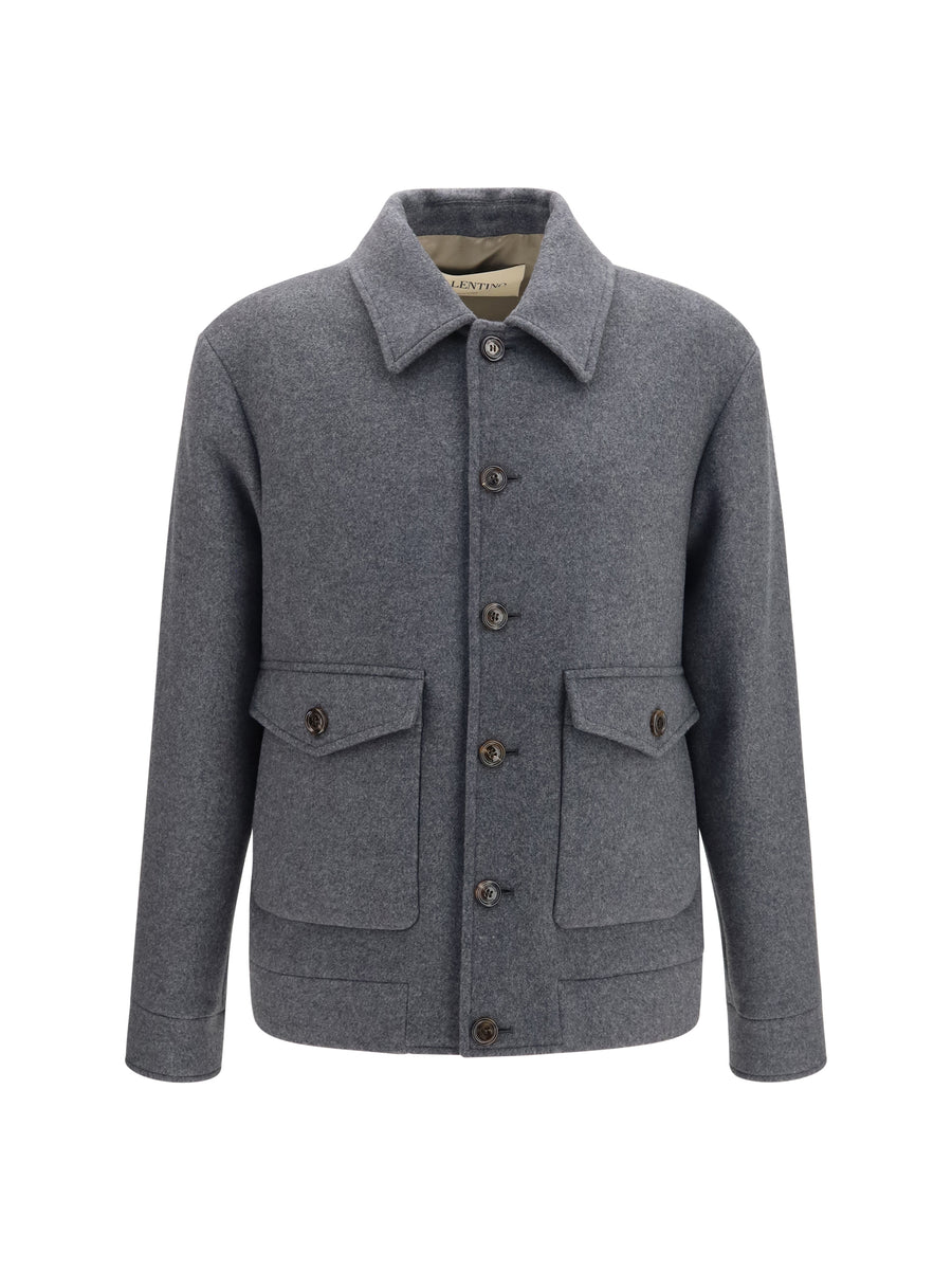 Jacket Wool And Cashmere Dark Grey Melange Merino Shirt