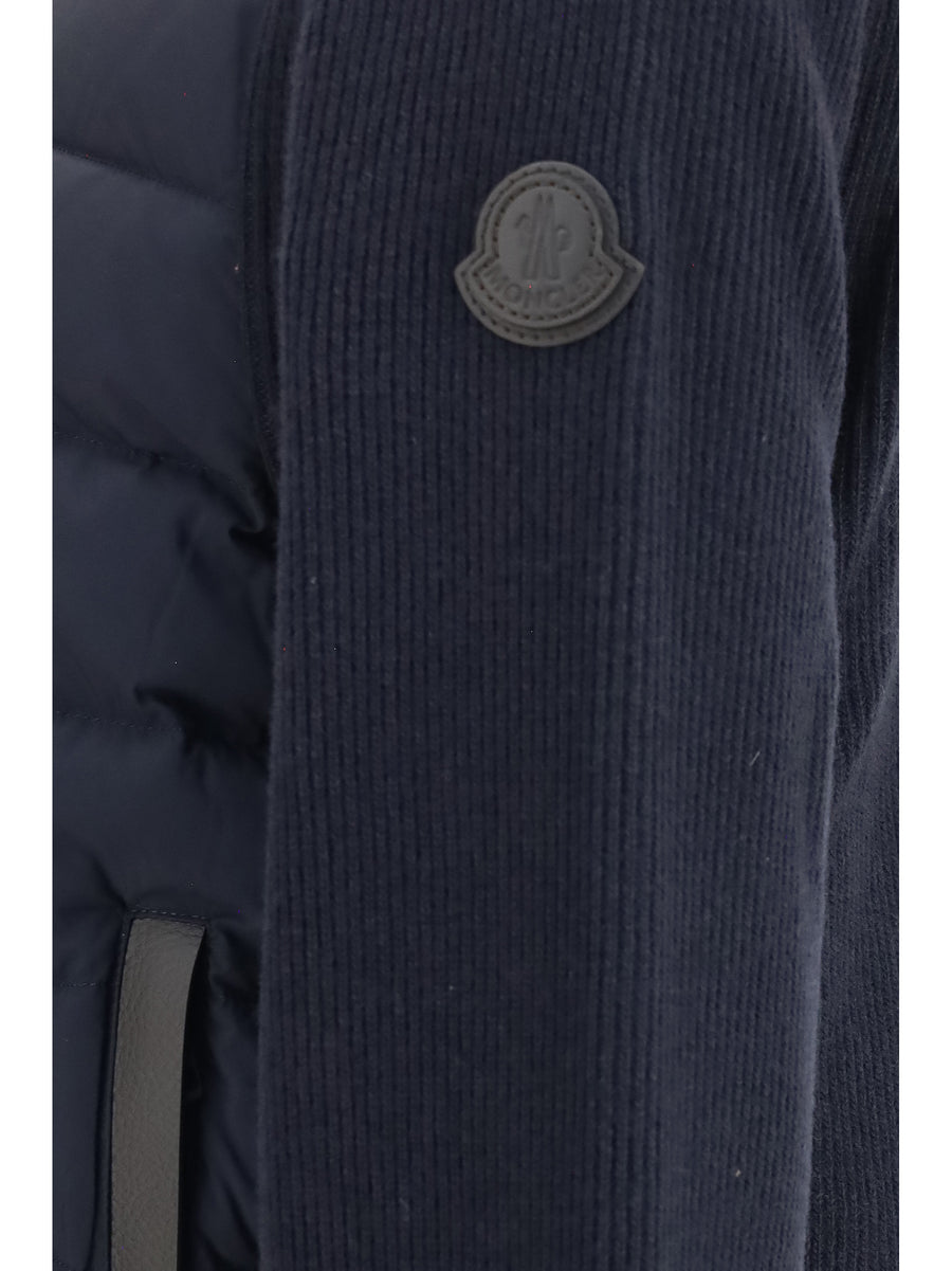 Padded Wool And Cashmere Cardigan Blue Fleece