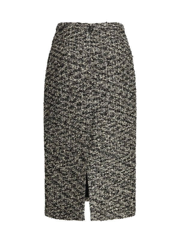 Midi Skirt Laminated Bouclé Black-White-Multicolour Black/white/multicolour Outer: Polyamide