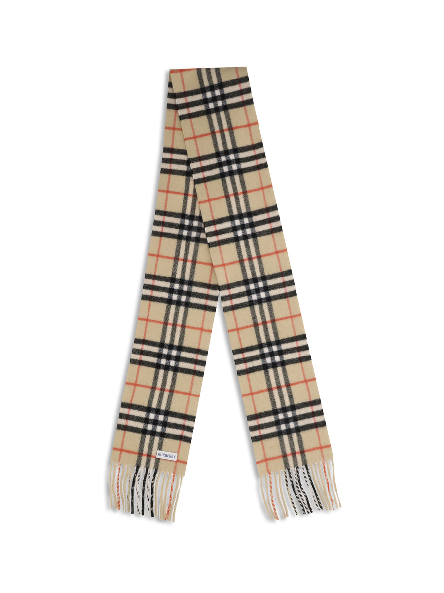 Thin Cashmere Check Scarf Sand