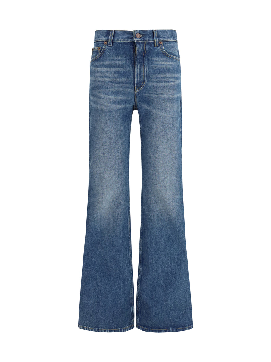 Flared Jeans Faded Indigo Cotton