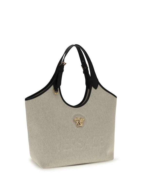 Tote Bag Calf Leather Rope Black/gold Cotton Shoulder