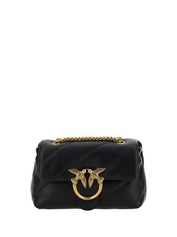 Love Mini Puff Shoulder Bag Nero-antique Gold Calf Leather Bos Taurus