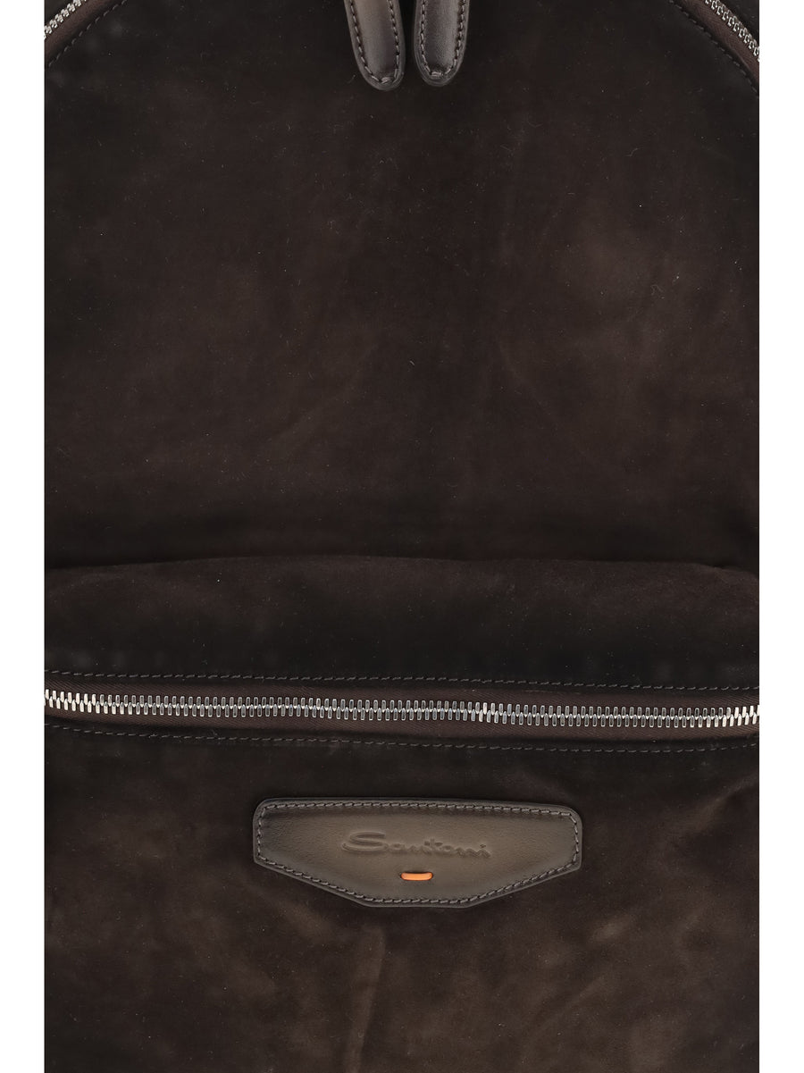 Backpack Suede Dark Brown Calf Leather Backpacks