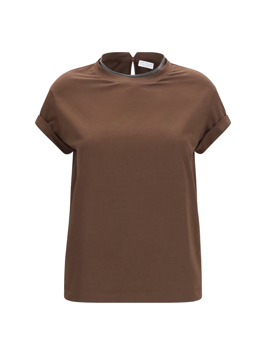 T-Shirt Cotton Dark Brown Elastane T-shirts & Jerseys