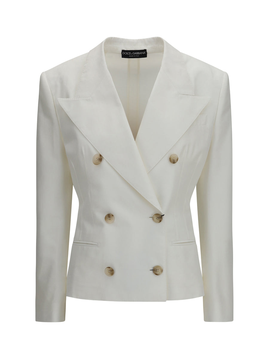 Double-Breasted Blazer Optical White Cotton Blazers
