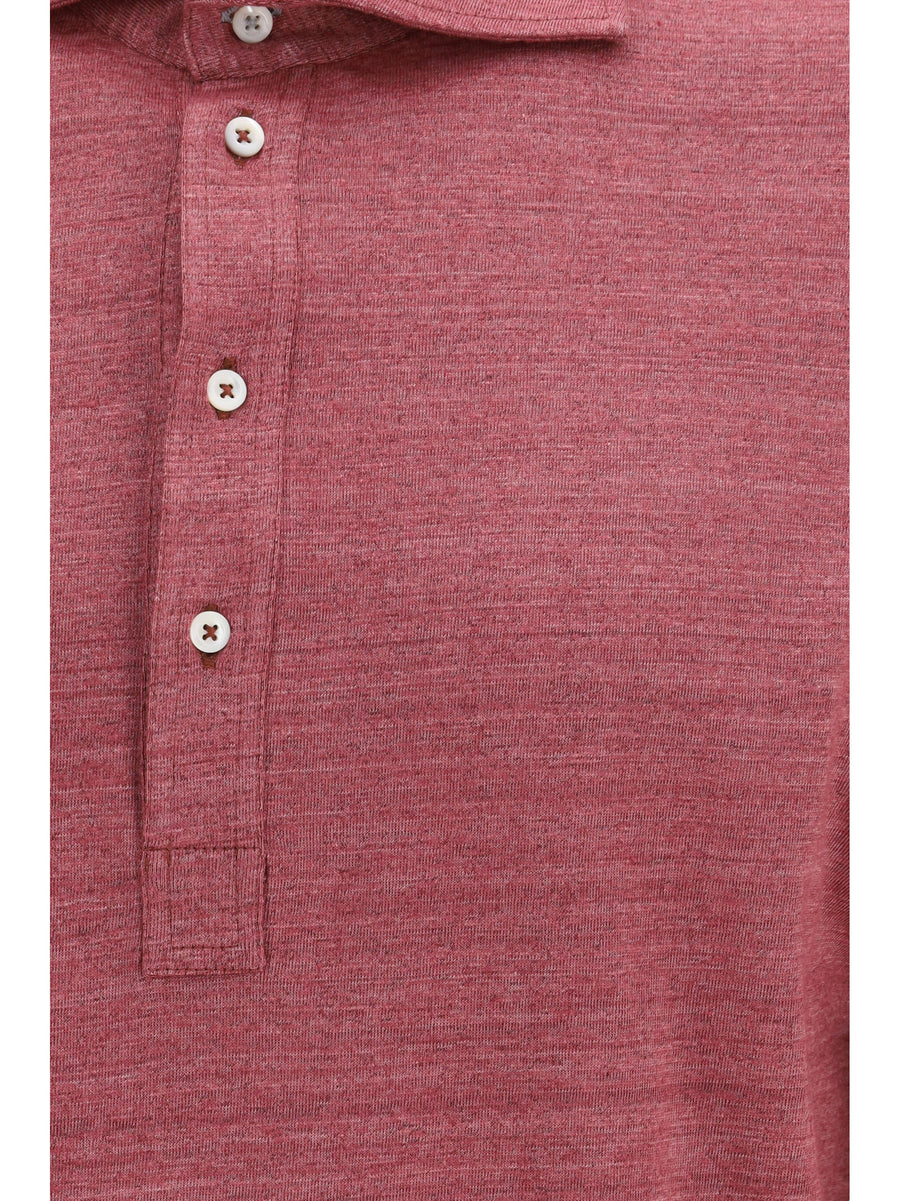 Long-Sleeve Polo Coral Linen Shirts