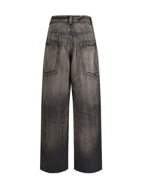 Wide Denim Jeans Amateur Sewn Like Black Cotton