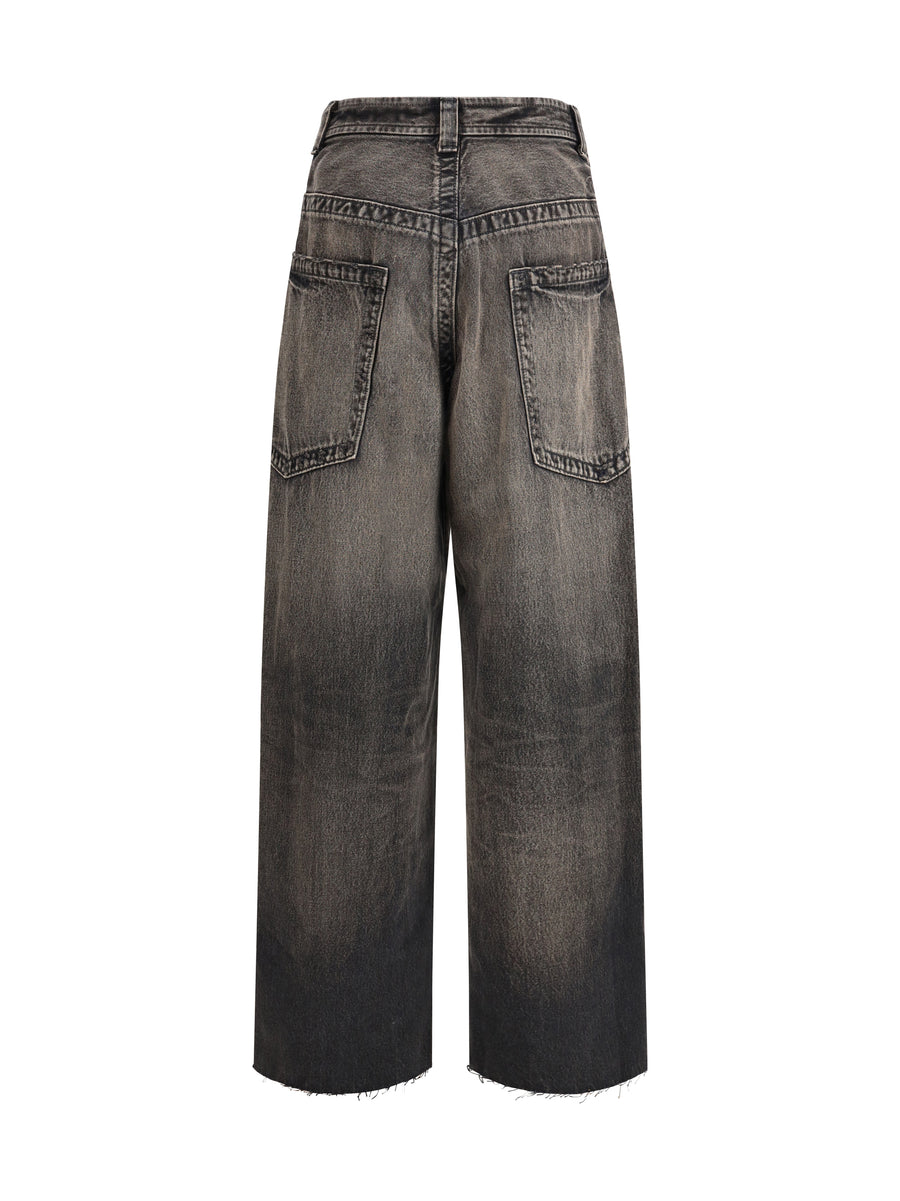 Wide Denim Jeans Amateur Sewn Like Black Cotton