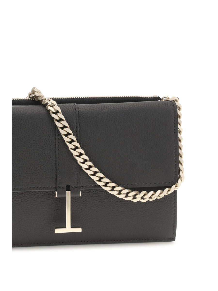 Chain Shoulder Bag Black Calf Leather