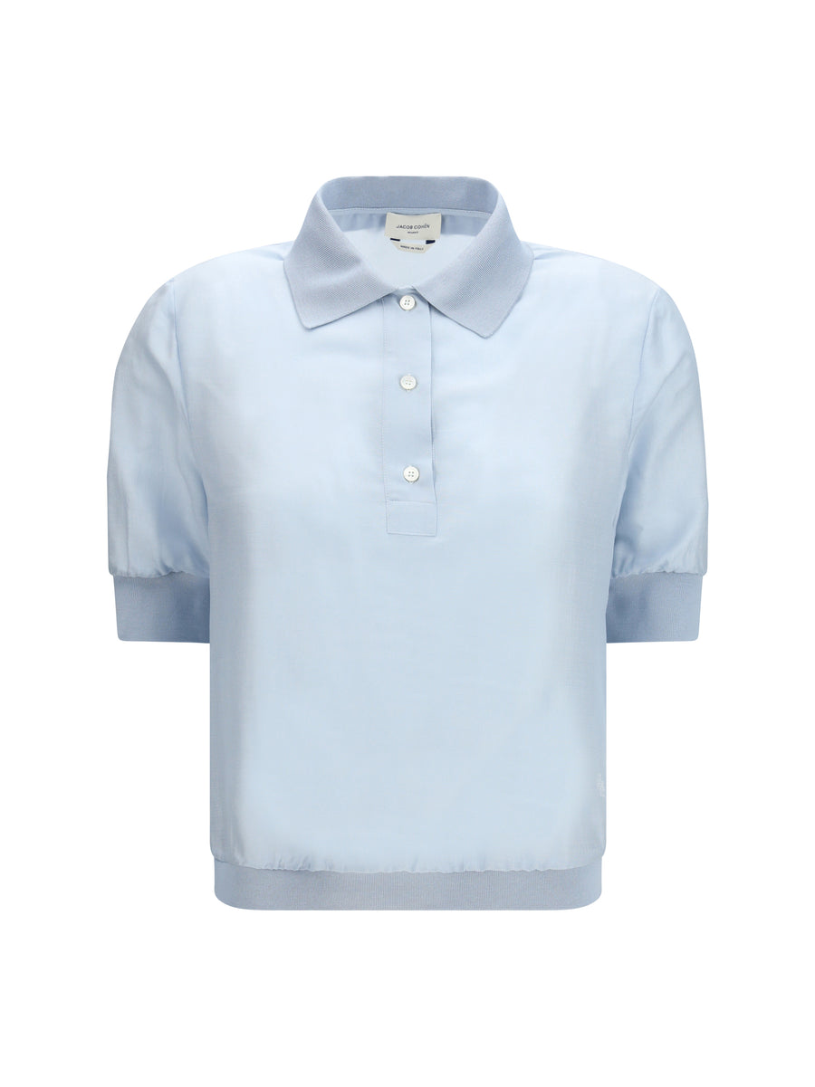 Short-Sleeve Blouse Azure Wool (ovis Aries) Shirt