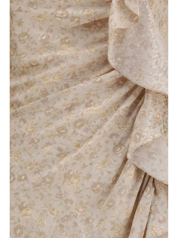 Dress Draped Jacquard Cream Silk