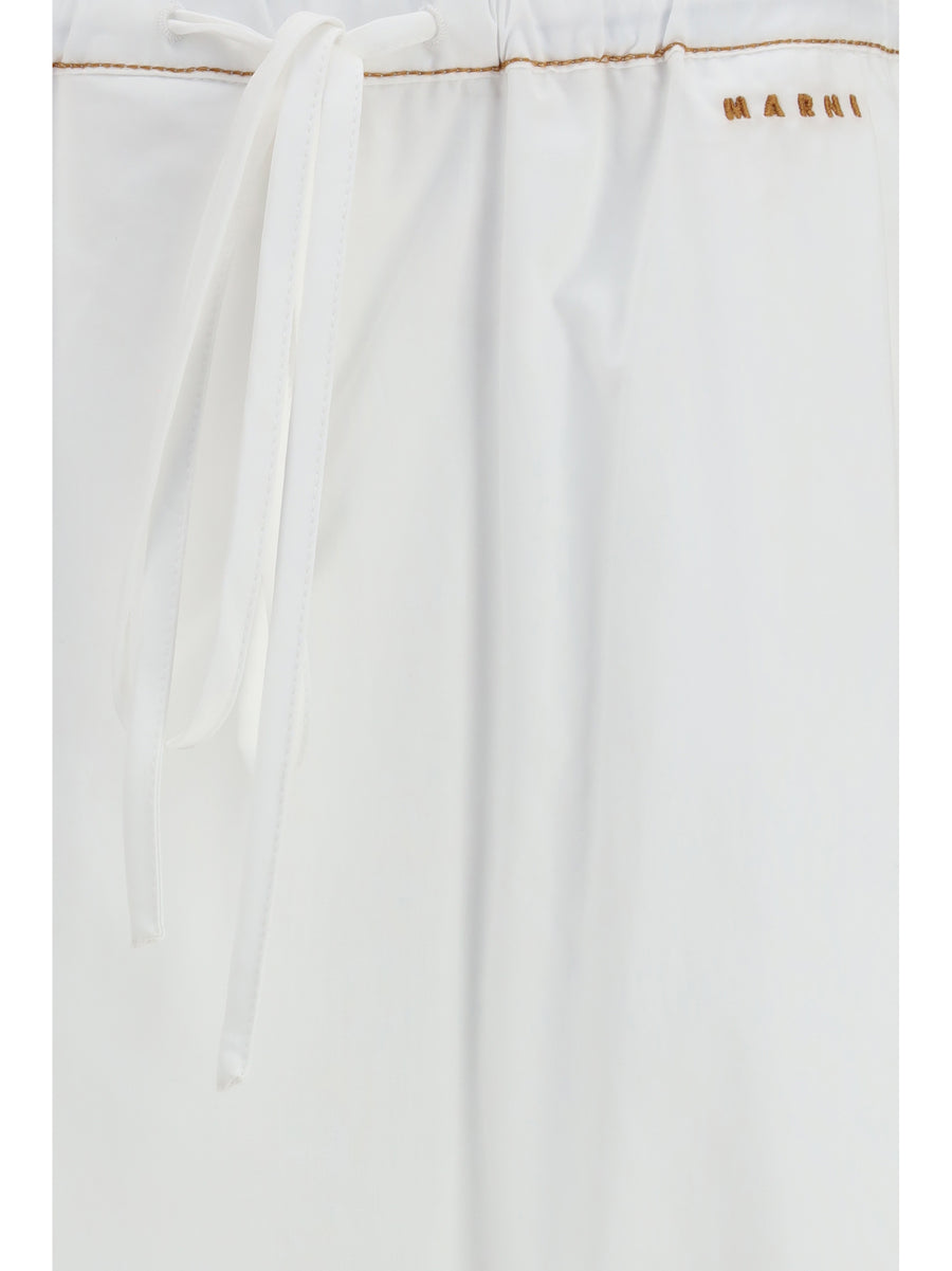 Wide-Leg Draped Pants Lily White Cotton Trousers