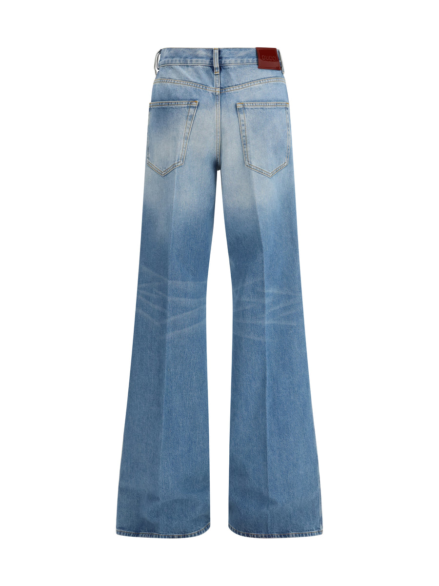 Flare Jeans Blue Denim Cotton Trousers