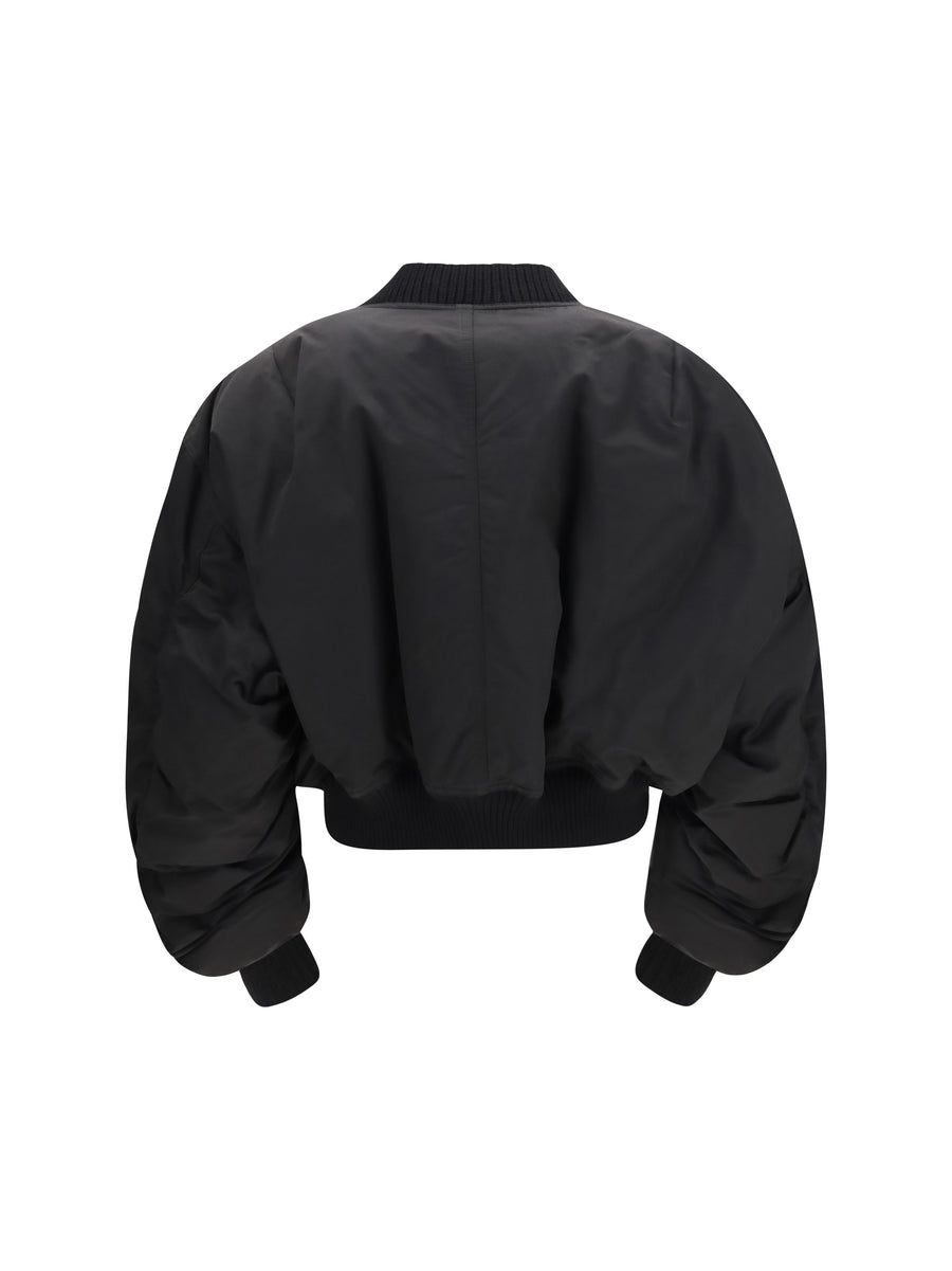 Bomber Jacket With Gathered Sleeves Black Polyester