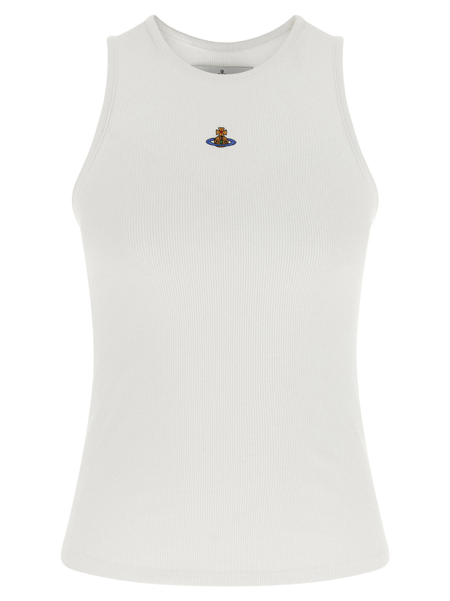 Vivienne Westwood Orb-Embroidered Ribbed Cotton Tank Top — White