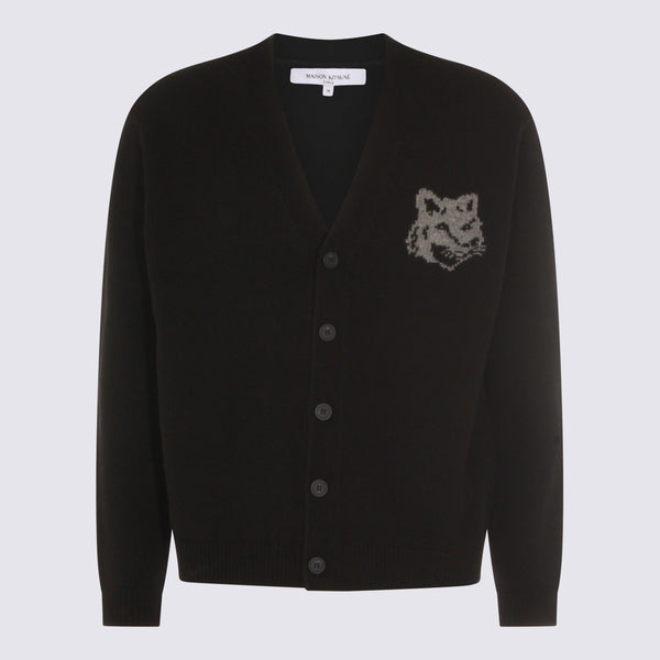 Maison Kitsune' 100% Wool cardigan in black