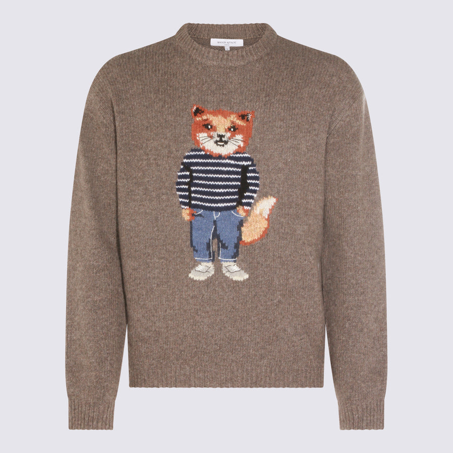Maison Kitsune' 97% Wool sweater in gray