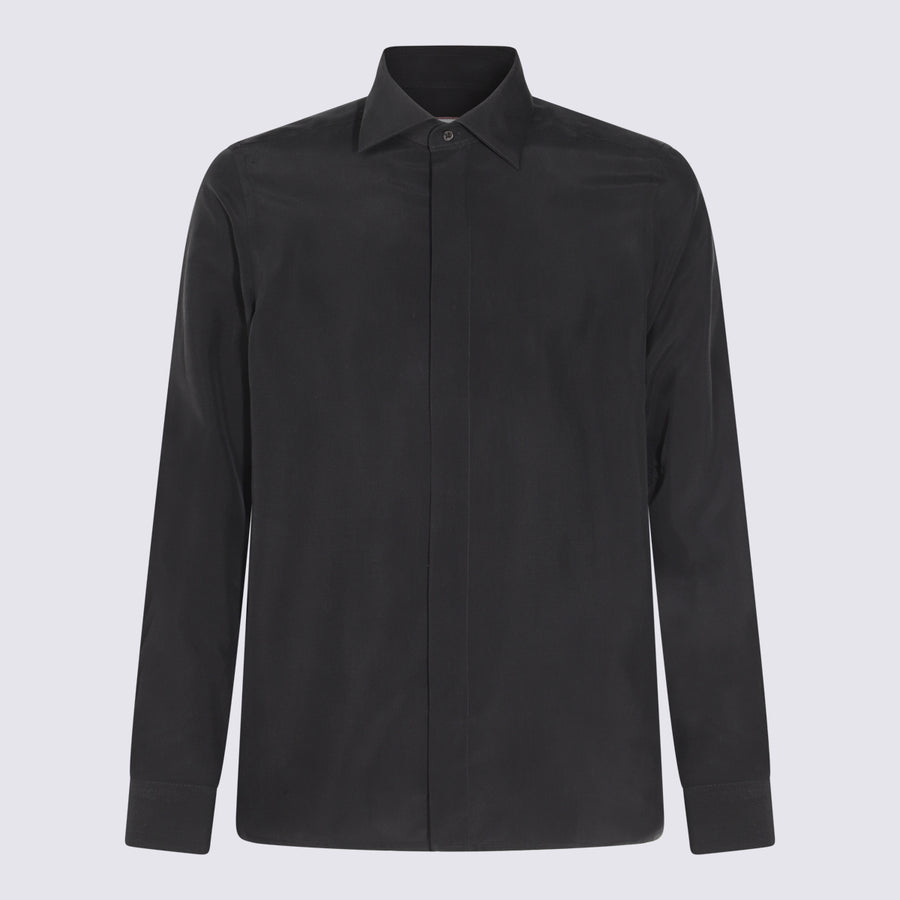 Canali 100% Silk shirt in black