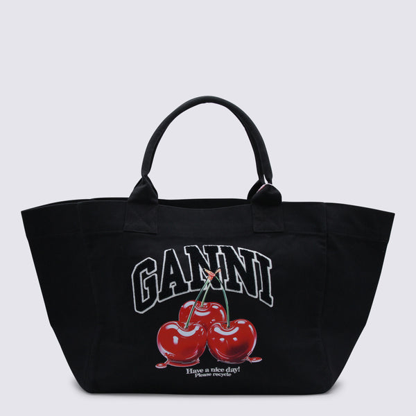 Ganni 100% cotton tote bag in black