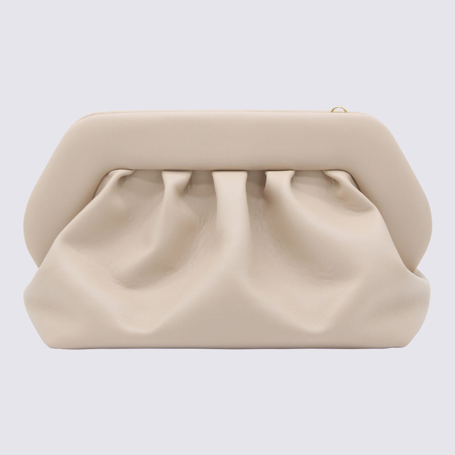 Themoire' 100% Leather clutch in beige
