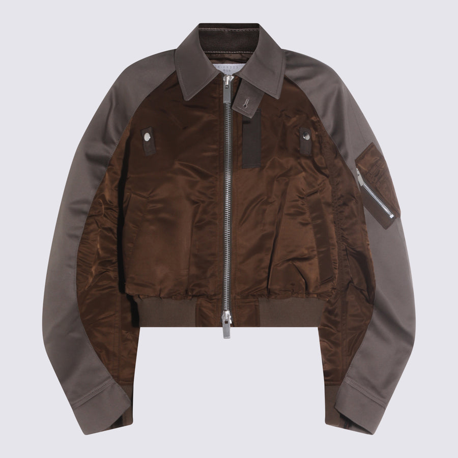 Sacai 100% nylon jacket in brown