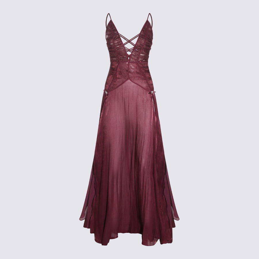 Nissa 100% Polyamide dress in burgundy