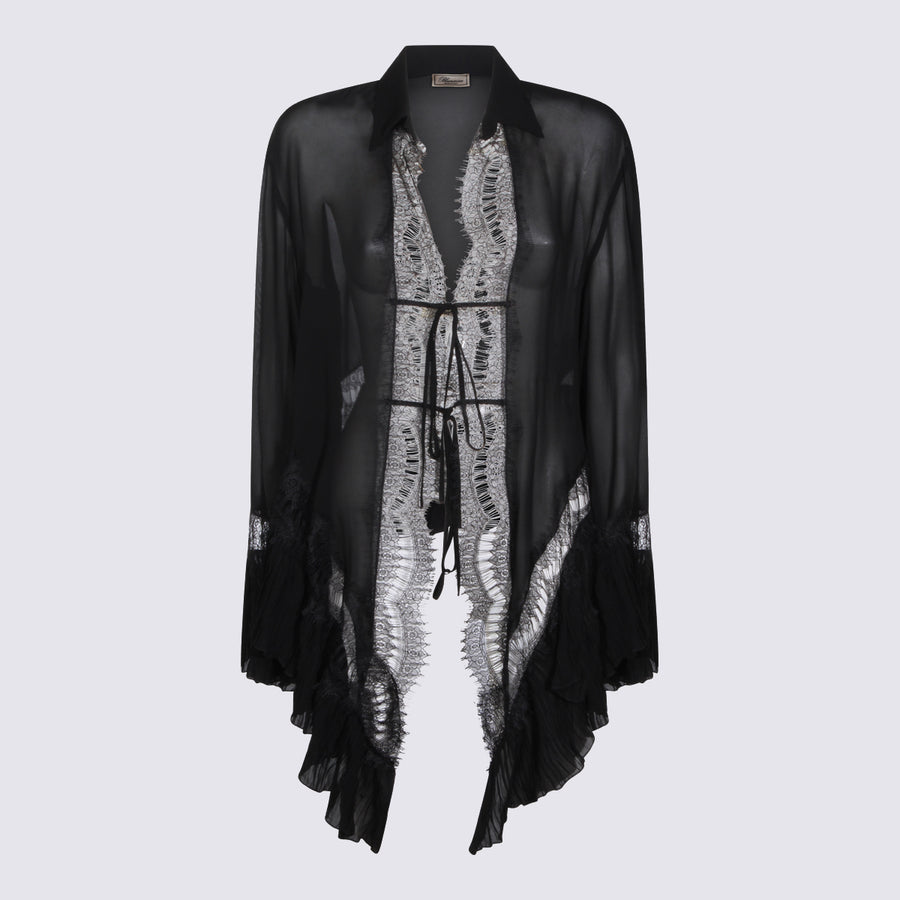 Blumarine Silk with lace trim shirt in black