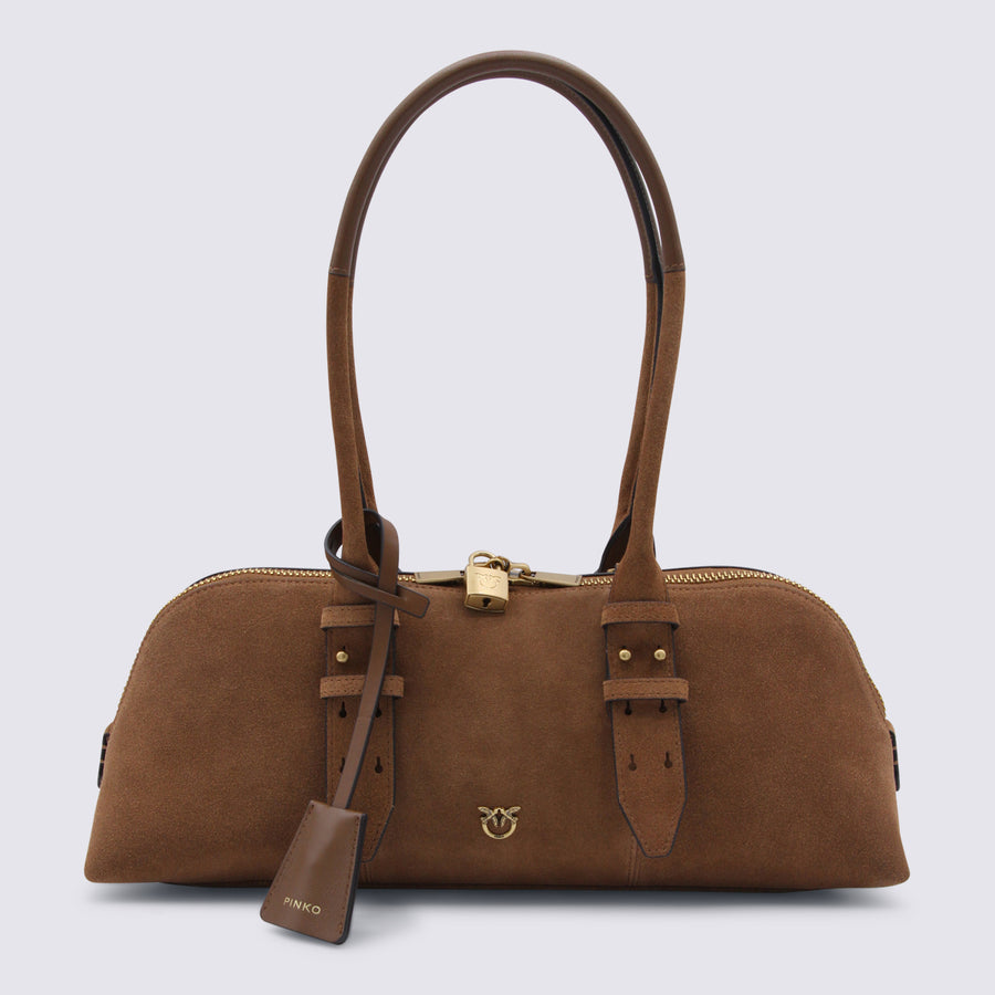 Pinko Suede leather shoulder bag in brown