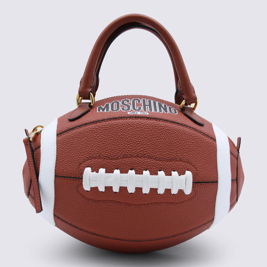 Moschino 100% leather top handle bag in brown