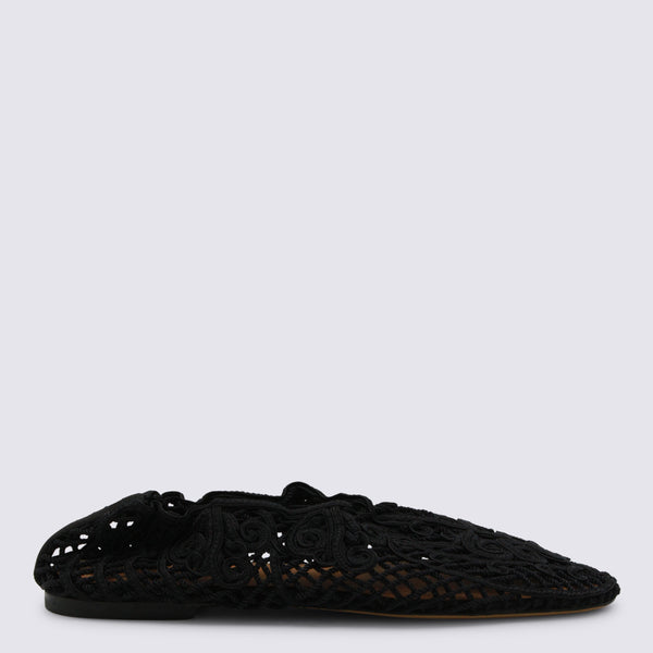 Odissi Textile cover with leather sole flat in black