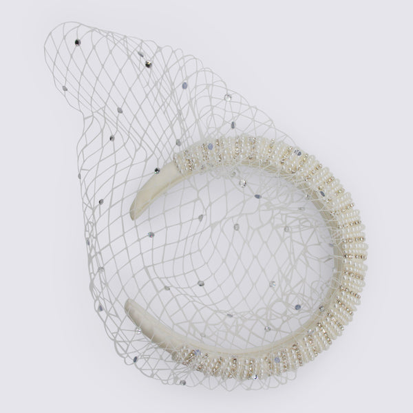 Self-Portrait SS26622HW 100% Polyester fascinator in white