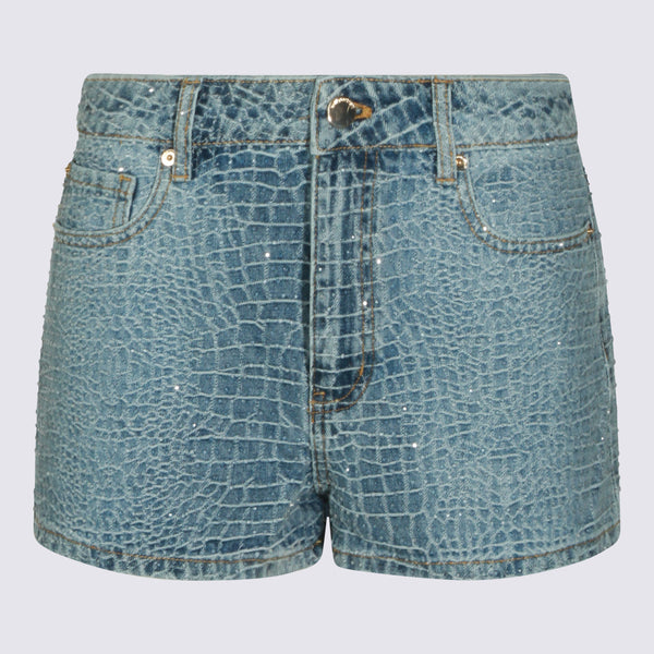 Self-Portrait 100% Polyester denim shorts in blue