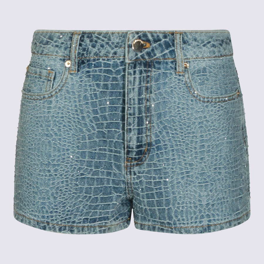 Self-Portrait 100% Polyester denim shorts in blue