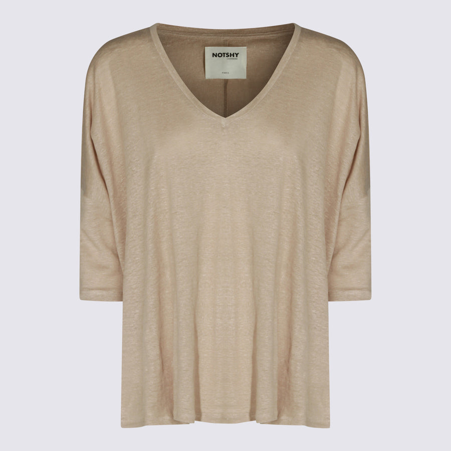 Not Shy 100% Linen t-shirt in beige