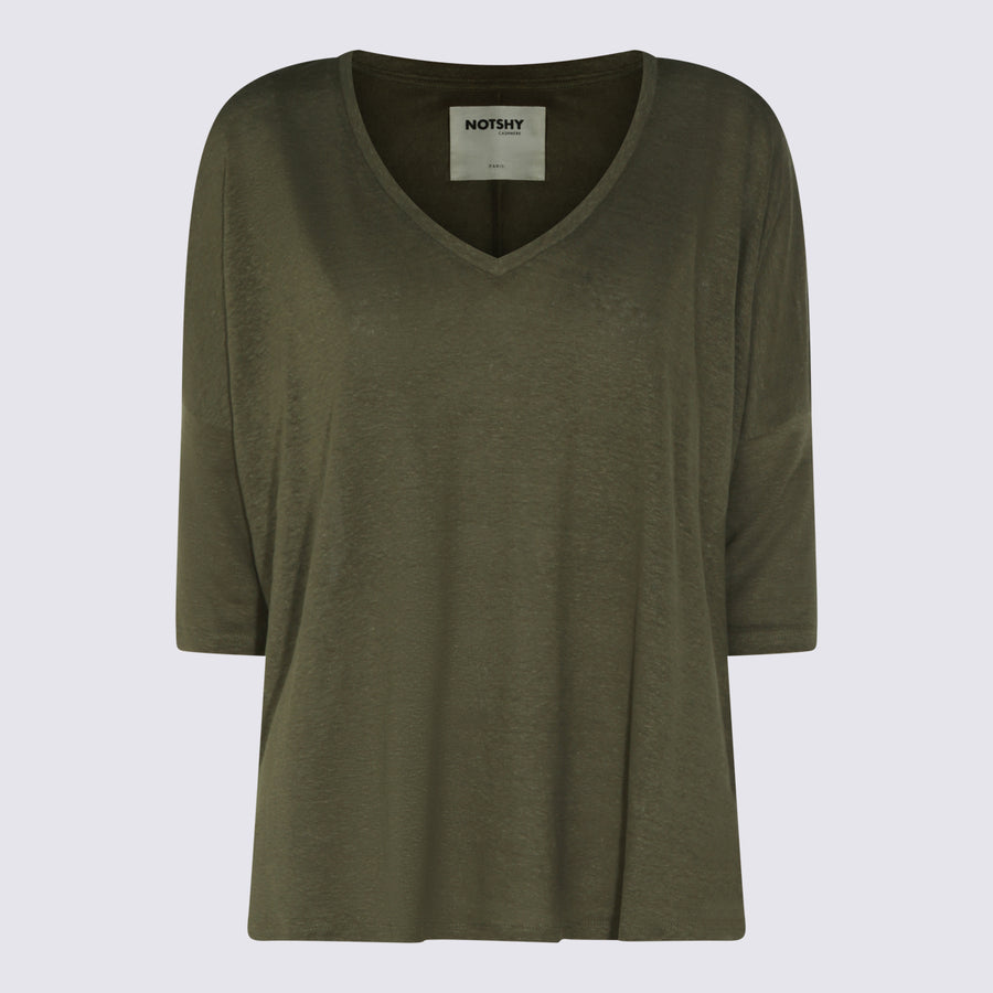 Not Shy 100% Linen t-shirt in green