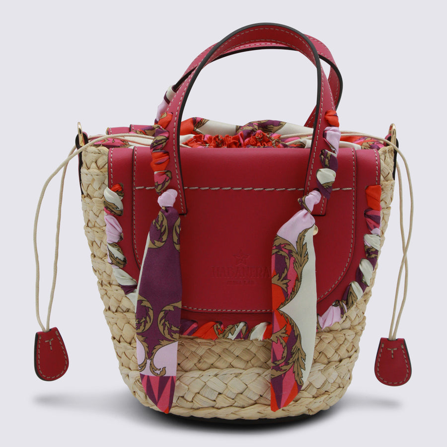Cuba Lab Raffia/Leather/Textile bucket bag in red