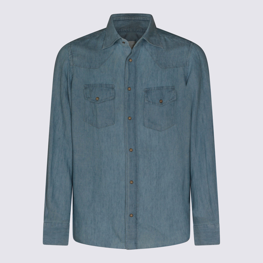 Eleventy 70% Linen shirt in blue