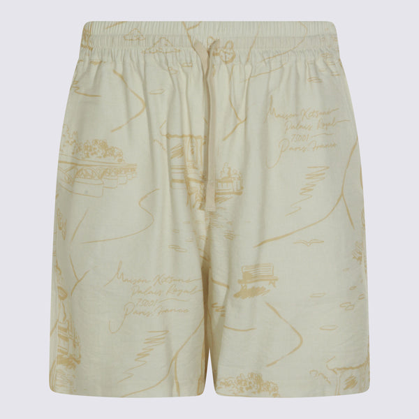 Maison Kitsune' 87% Viscose bermuda shorts in beige
