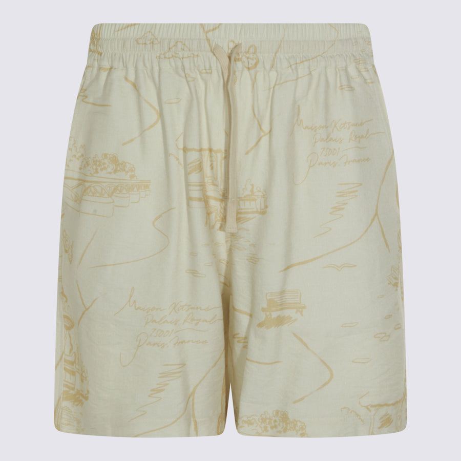 Maison Kitsune' 87% Viscose bermuda shorts in beige