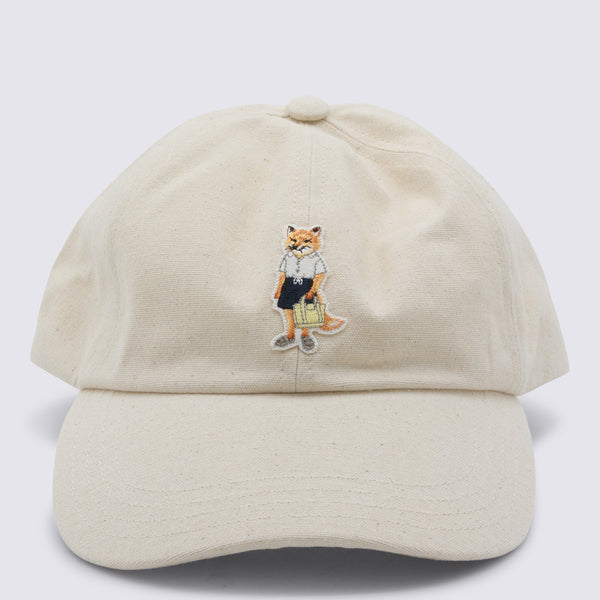 Maison Kitsune' QU06104 100% Cotton baseball cap in beige