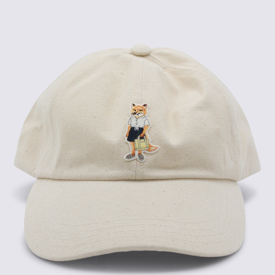 Maison Kitsune' QU06104 100% Cotton baseball cap in beige