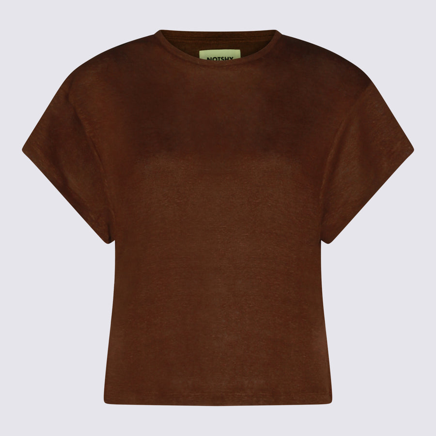 Not Shy 100% Linen t-shirt in brown